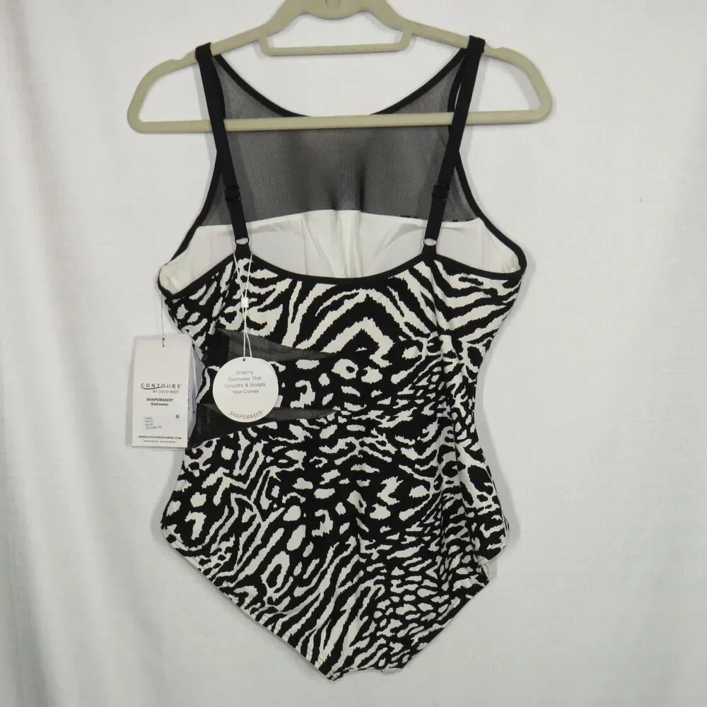 Contours By Coco Reef Animal Print Mesh Trimmed One Piece Swimsuit Size 16 - Picture 4 of 9